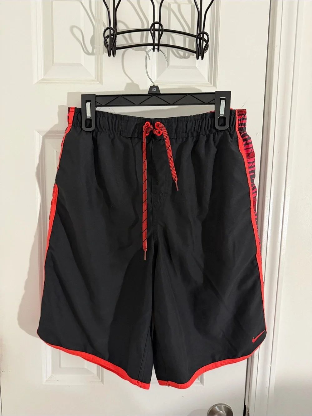 Nike Men’s Black Athletic Shorts with Orange Trim Size Large